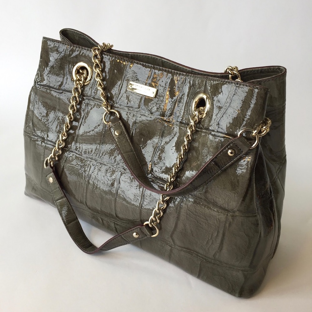 Kate Spade Helena Croc-embossed Gray Patent Bag